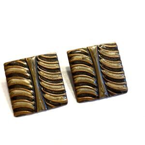 Vintage pierced earrings mod shaped copper squares artisan made geometric chic